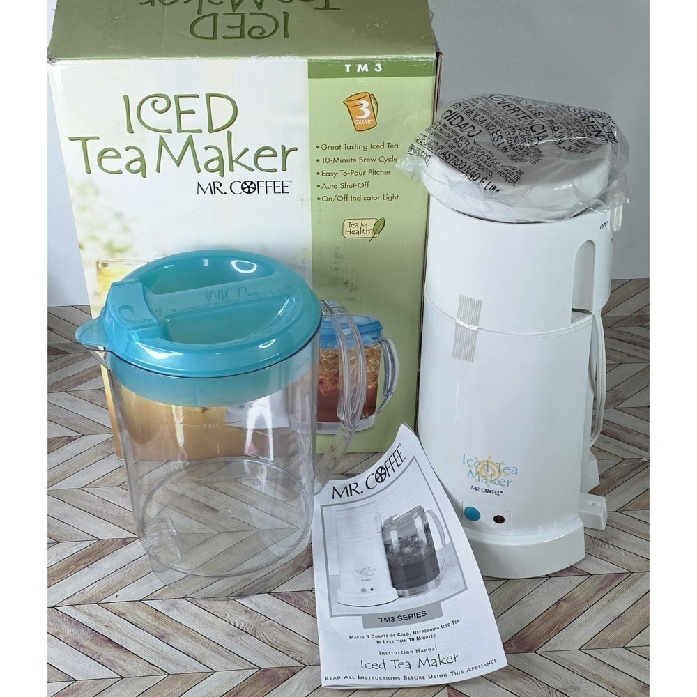 VTG Mr. Coffee TM3 Iced Tea Pot Maker 3 Quart Blue Lid New Open Box